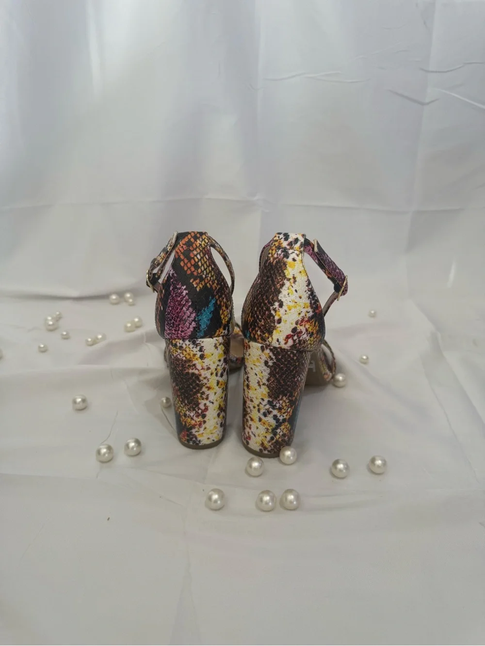 Madden Girl Multicolor Snake-Print Ankle Strap Block Heels